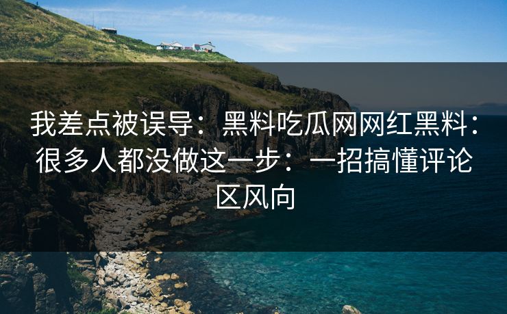 我差点被误导：黑料吃瓜网网红黑料：很多人都没做这一步：一招搞懂评论区风向