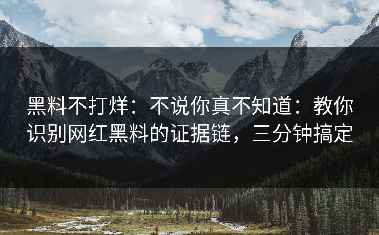 黑料不打烊：不说你真不知道：教你识别网红黑料的证据链，三分钟搞定