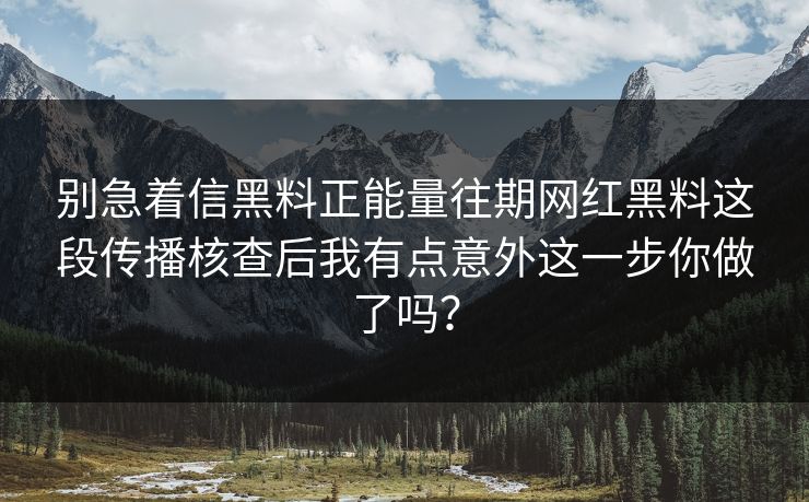 别急着信黑料正能量往期网红黑料这段传播核查后我有点意外这一步你做了吗？
